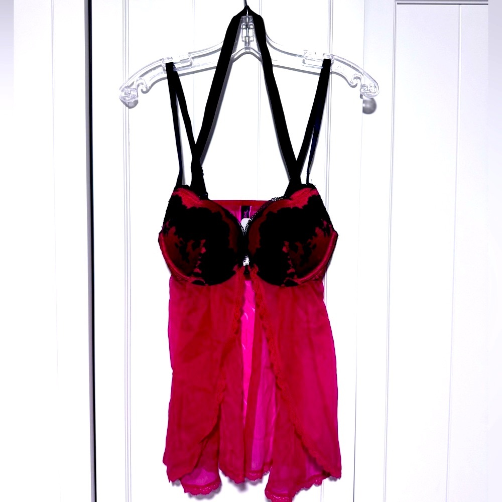 2/$20 ❤️‍🔥 NEW Lace & Mesh Push Up Babydoll Chemise w/ Removable Halter Size XS